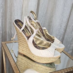 Bebe Avery White Leather Wedge Sandal